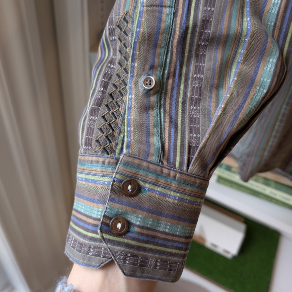 Robert Graham Men's Button-Up Shirt Striped Brown Blue Multicolour Size XL - Picture 7 of 11